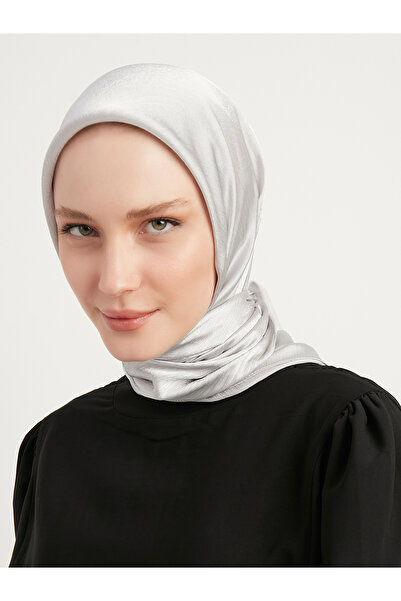 Şaless Janjan Λεπτομερές Hijab Crinkle Βραδινό Φουλάρι - Ασημί, 100x100cm