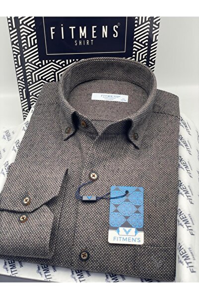 Fitmens Classic Long Sleeve Winter Eyelet Collar Buttoned Woolen 100% Cotton Gift Boxed Men's Shirt Fs-003768 -