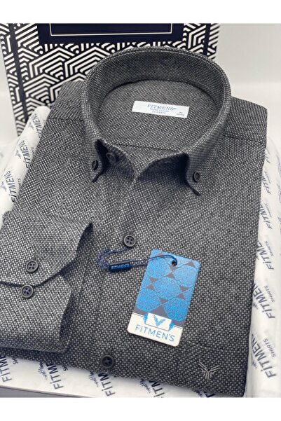 Fitmens Classic Long Sleeve Winter Eyelet Collar Buttoned Woolen 100% Cotton Gift Boxed Men's Shirt Fs-003768 -