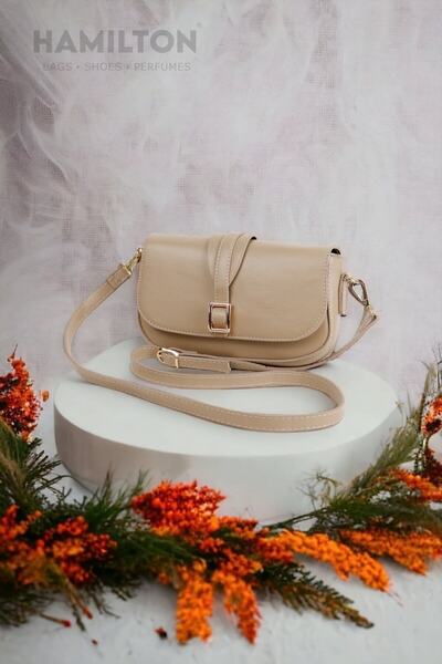 HAMILTON Original Women's Adjustable Strap Buckle and Striped Detail Mink Stylish Small Shoulder and Crossbody Box Bag