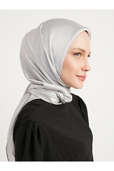 Şaless Janjan Λεπτομερές Hijab Crinkle Βραδινό Φουλάρι - Ασημί, 100x100cm