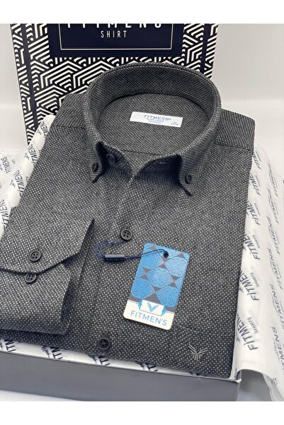 Fitmens Classic Long Sleeve Winter Eyelet Collar Buttoned Woolen 100% Cotton Gift Boxed Men's Shirt Fs-003768 -