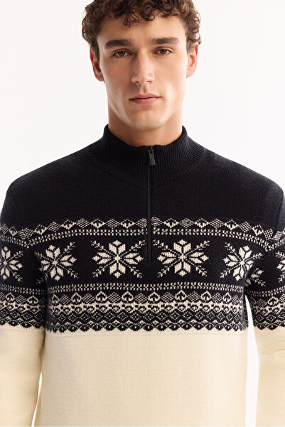 Avva Pulover pentru bărbați, negru, cu guler ridicat fermoar, cu model Soft Touch, tricotaj, cu croială normală A52Y5073