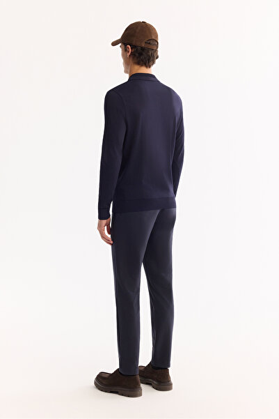 Avva Чоловічий синій поло з коміром-стійкою на блискавці, з непухнастої тканини, трикотажний, прямий крій, светр A52Y5019