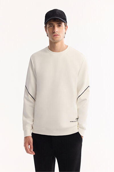Avva Ανδρικό φούτερ Ecru Crew Neck Cotton Bi-Stretch με τύπωμα Regular Fit A52Y1258