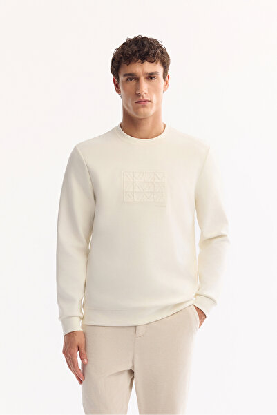 Avva Men's Ecru Crew Neck Cotton Bi-Stretch Printed Regular Fit Sweatshirt A52Y1289