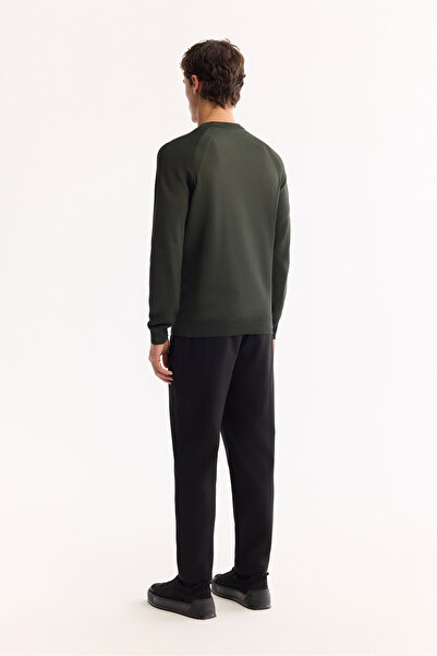 Avva Men's Khaki Crew Neck Textured Knitwear Regular Fit Sweater A52Y5083