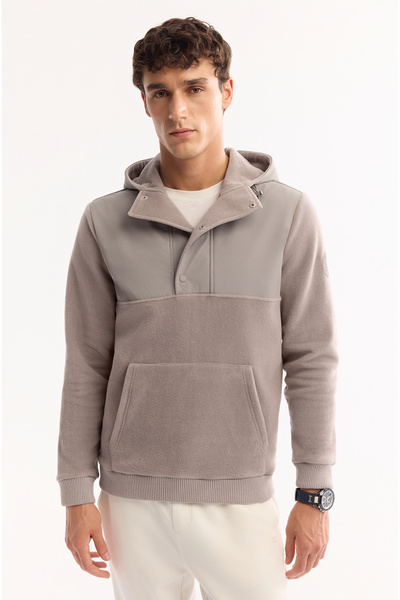Avva Men's Gray Hooded Soft Touch Fleece Regular Fit Sweatshirt A52Y1268
