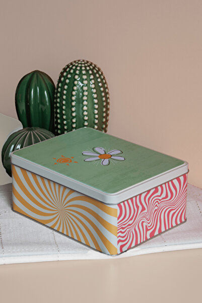 Sarkap Home Çiçekli Renkli Dikdörtgen Dekoratif Metal Saklama Kutusu