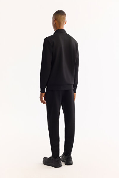 Avva Men's Black Stand Collar Zippered Cotton Bi-Stretch Regular Fit Sweatshirt A52Y1282