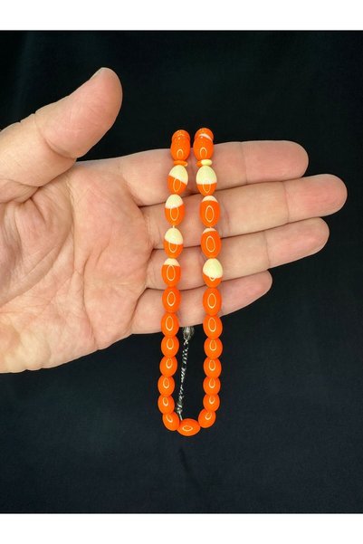 Anemore Collection Orange billiard ball similarity powder amber rosary white cut 12x8mm t-698