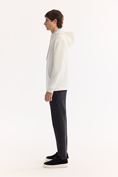 Avva Men's Ecru Hooded Cotton Bi-Stretch Regular Fit Sweatshirt A52Y1201