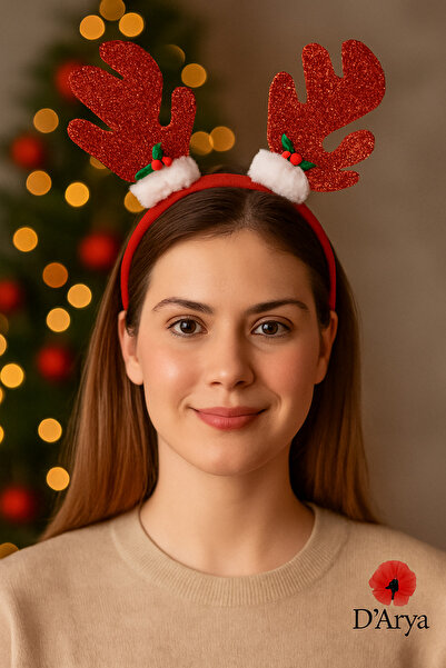 Darya DD583 Kırmızı Simli Geyik Boynuzu Yılbaşı Tacı Christmas hairband