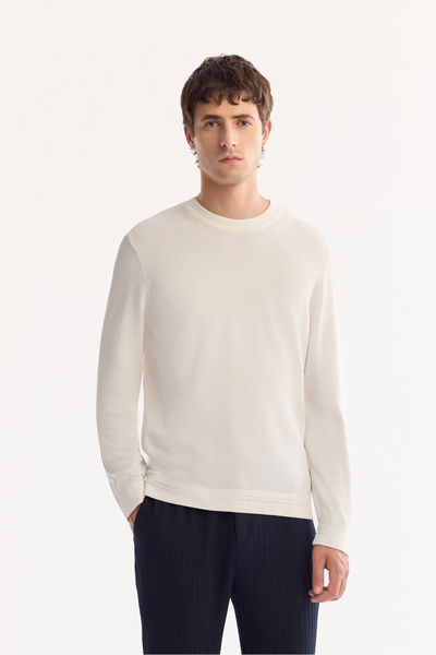 Avva Men's Ecru Crew Neck Rayon Blend Anti-Pilling Knitwear Regular Fit Sweater A52Y5001