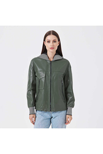 Tergan Yeşil Deri-Tekstil Kadın Deri Mont - K23KDM320390-Q4R