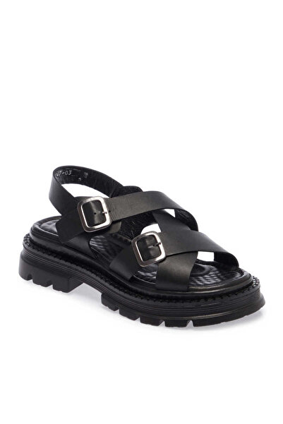 Tergan Siyah Hakiki Deri Kadın Sandalet - K24Y1SN67162-A23
