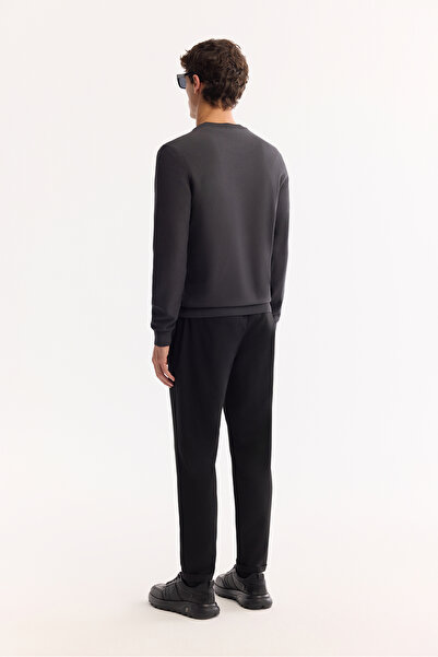 Avva Men's Anthracite Crew Neck Rayon Anti-Pilling Textured Knitwear Regular Fit Sweater A52Y5016