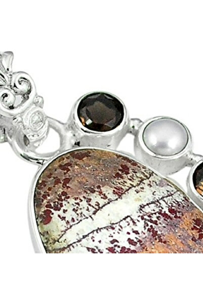 FashionBijoux 925 silver jewelry pendant with dentritic opal and pearl