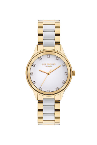 Lee Cooper ساعة نسائية، مينا من عرق اللؤلؤ، هيكل ذهبي، سوار ذهبي، كوارتز، 3AT...