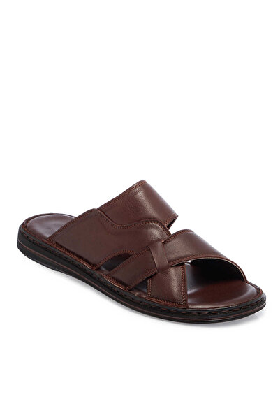 Tergan Kahverengi Hakiki Deri Erkek Terlik - E25Y1TR57153-A24