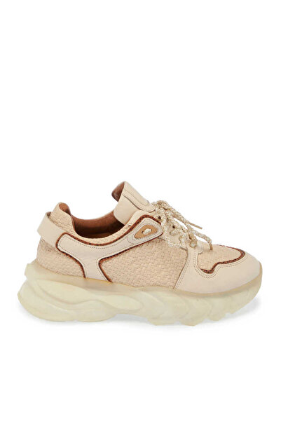 Tergan Ekru Deri-Vegan Kadın Sneaker - K24I1AY67342-R90
