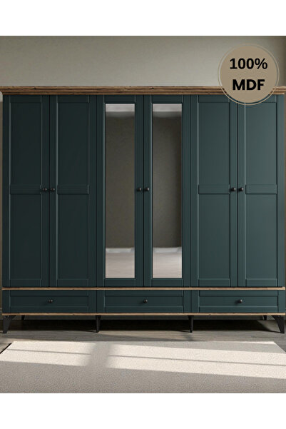 comiet Silva 6 Kapaklı Çekmeceli-ayaklı tasarım country MDF Gardırop