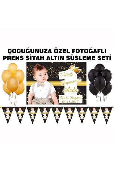 Sunligo Bir Yaş Doğum Günü Süsleme Seti Fotoğraflı Afiş, Flama, Balon