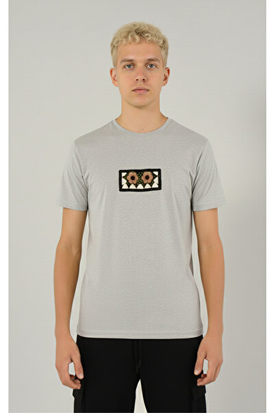 DAVID&GERENZO Μαύρο μπλουζάκι με λαιμόκοψη με λεπτομέρεια από διχτυωτό λουλούδι