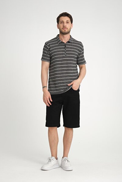 Rocqerx R-5834 Ριγέ πλεκτό T-Shirt - Γιακάς με μισό φερμουάρ