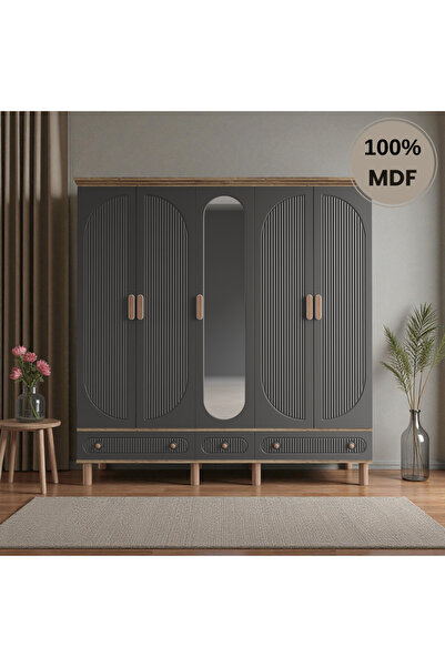 Home Comiet Sally 5 Kapaklı Aynalı Çekmeceli MDF Gardırop