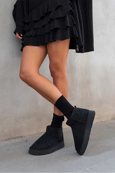 Ayakkabı Delisiyim Černé dámské boty Heribo bez krajky s vlněným vnitřkem a tlustou podrážkou