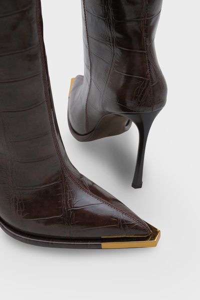 LOJO Dámské boty na podpatku s špičatou špičkou Crocodile Daily Boots Valaora Brown