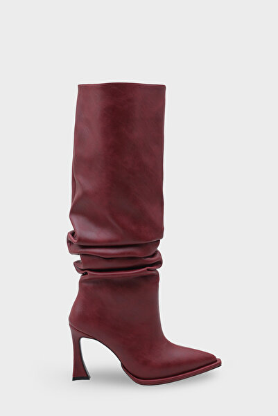 LOJO حذاء نسائي بكعب ومقدمة مدببة للاستخدام اليومي من مازاكي باللون الأحمر الداكن