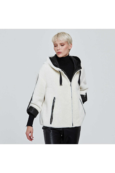Tergan Beyaz Tekstil-Kürk Kadın Kürk Mont - K22KKM320314-T1N
