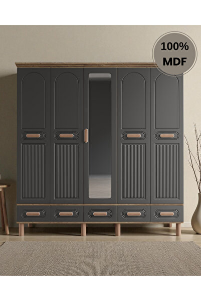 Home Comiet Perry 5 Kapaklı Aynalı Çekmeceli MDF Gardırop