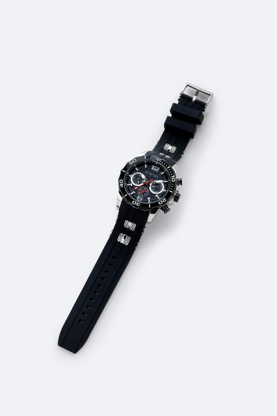 Avva Men's Black - Silver Gift Boxed Silicone Band Wrist Watch B009033