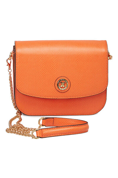 Tergan Turuncu Hakiki Deri Kadın Çapraz Askılı Çanta - S24K1BC79933-T93