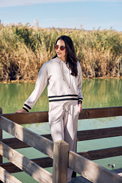 Sementa Kapüşonlu Rahat Kalıp Scuba Eşofman Takım - Taş