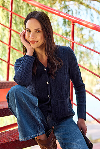 Sementa Hakim Wool Knitwear Jacket with Collar Pockets - Navy Blue