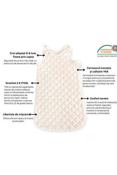 OEM Sac de dormit, Tesoro Bebe, muselină matlasată, 2,5 Tog, 0-6 luni