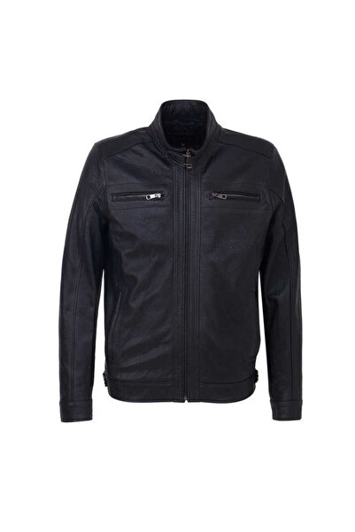 Tergan Lacivert Hakiki Deri Erkek Deri Mont - E23KDM310542-Q4P