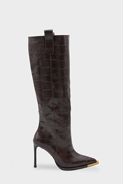 LOJO Dámské boty na podpatku s špičatou špičkou Crocodile Daily Boots Valaora Brown