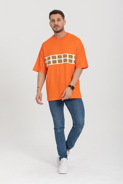 Rocqerx R-5730 Crew Neck Μπλουζάκι Oversize με λεπτομέρεια μπροστινού κεντήματος