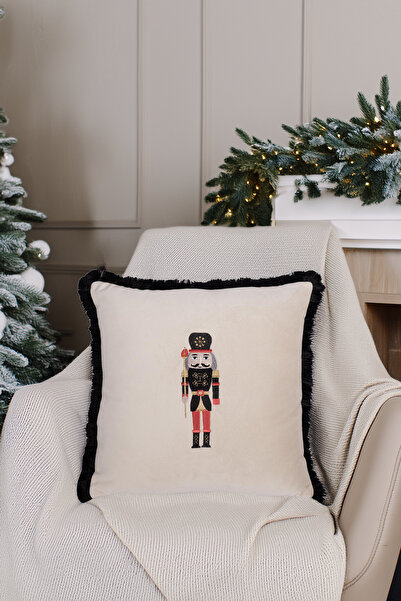 ASDİVA Husă de pernă de Crăciun Bej Fundal Soldat de plumb Brodat Crăciun Anu...