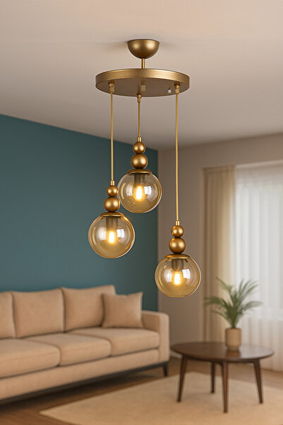 VENON Kardan Adam 3lü Sarkıt Avize Eskitme Bal Glop Camlı