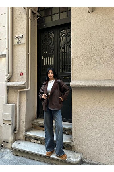 MEECY Női sötétbarna fekete túlméretes kabát