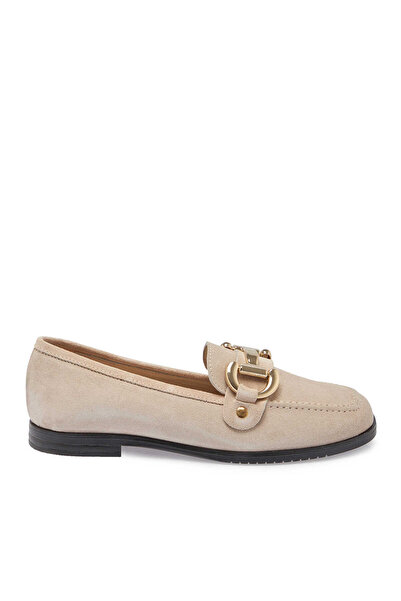 Tergan Bej Hakiki Süet Deri Kadın Loafer - K24S1AY67568-B79