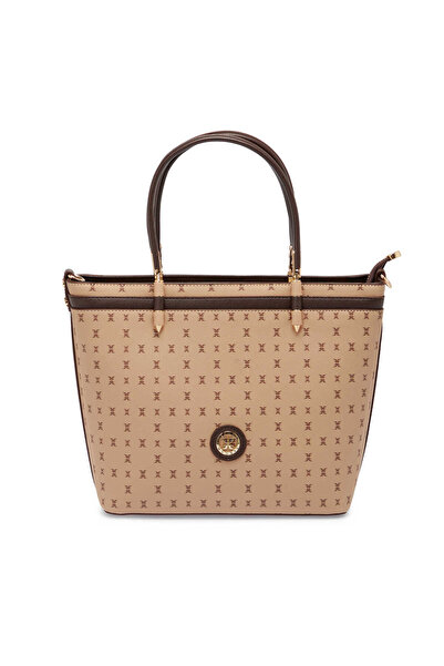 Tergan Beige Print Women's Handbag - S25K1Pr09179-T2E