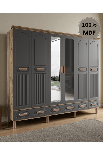 Home Comiet Perry 6 Kapaklı Aynalı Çekmeceli MDF Gardırop