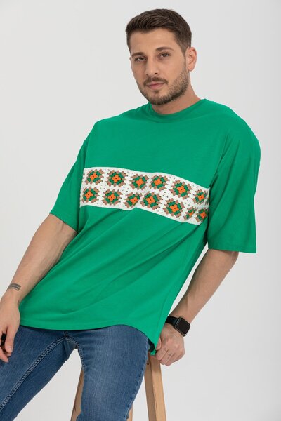 Rocqerx R-5730 Crew Neck Μπλουζάκι Oversize με λεπτομέρεια μπροστινού κεντήματος